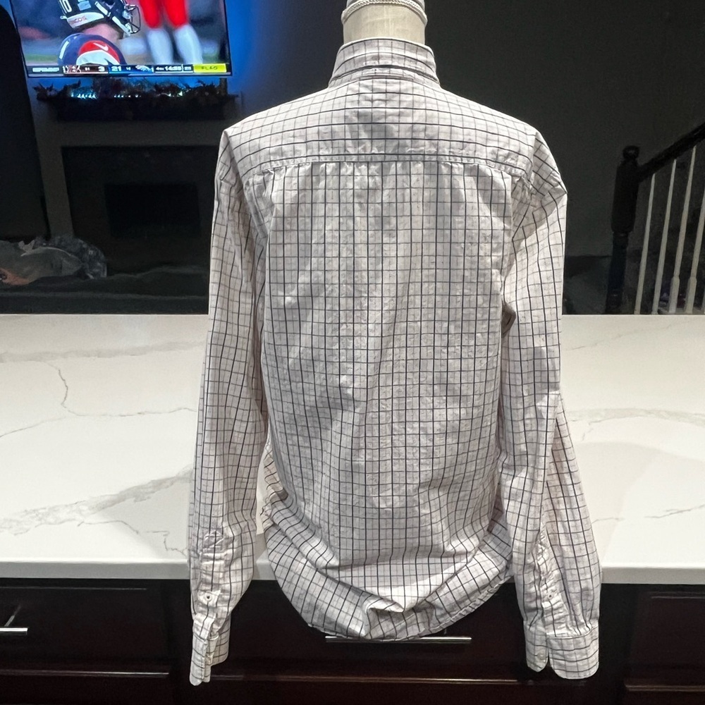 Old Navy Men's White and Blue Plaid Shirt XL - Picture 6 of 9